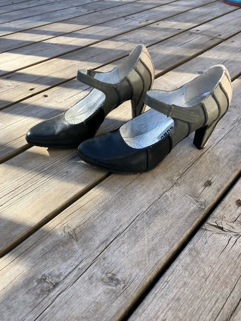 Tsubo BLK/GRY/WHT Leather Mary Janes, EU 36.5/ US 6.5